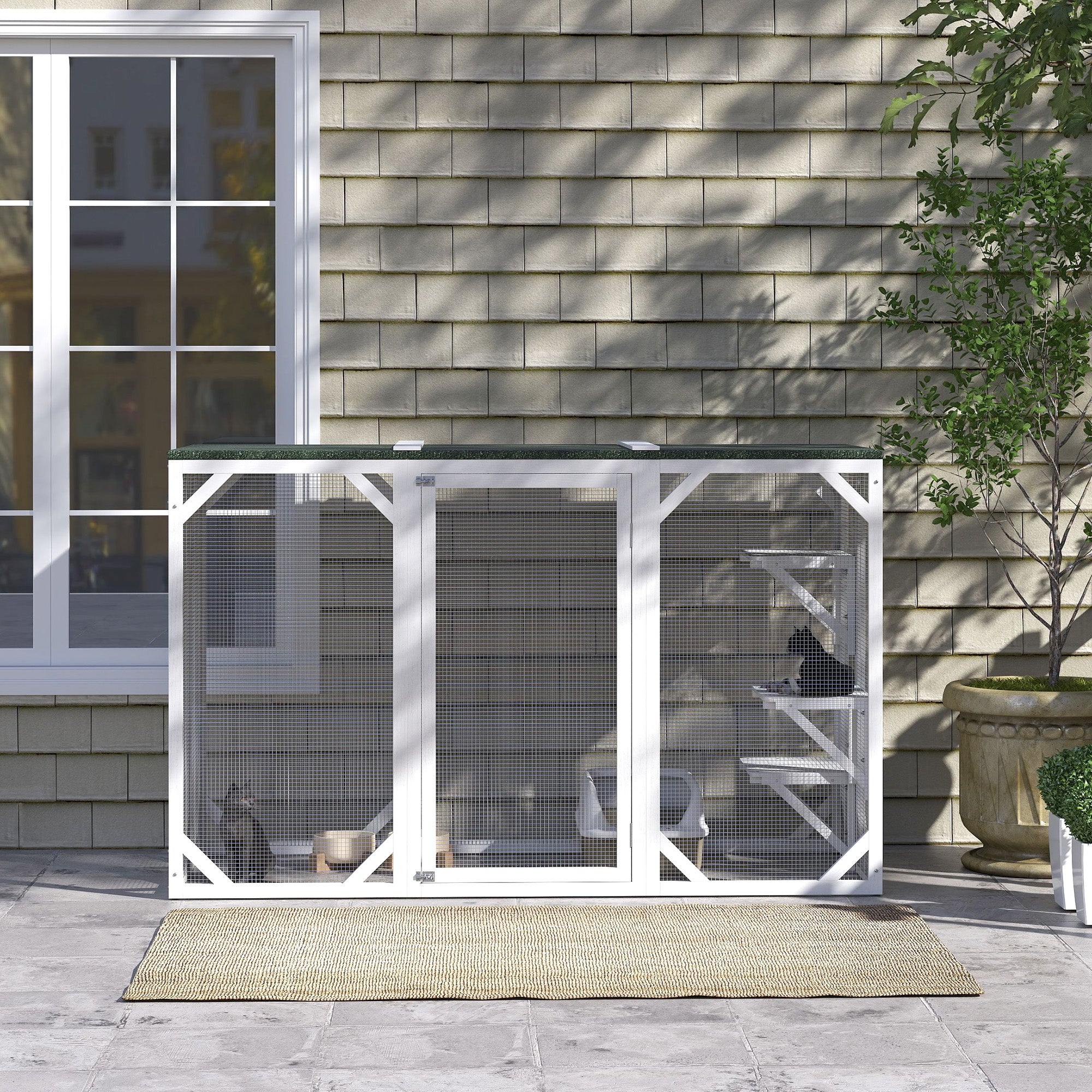 Catio Outdoor Cat Enclosure with Waterproof Roof, Multi-Level Platforms, Lock, White Outdoor Cat Enclosures at Gallery Canada