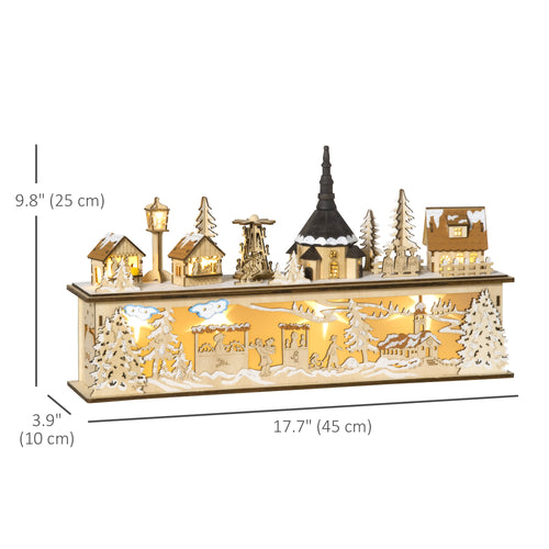 Desktop Christmas Decoration, Christmas Village Houses with Church, Windmill Battery Operated, Natural Wood