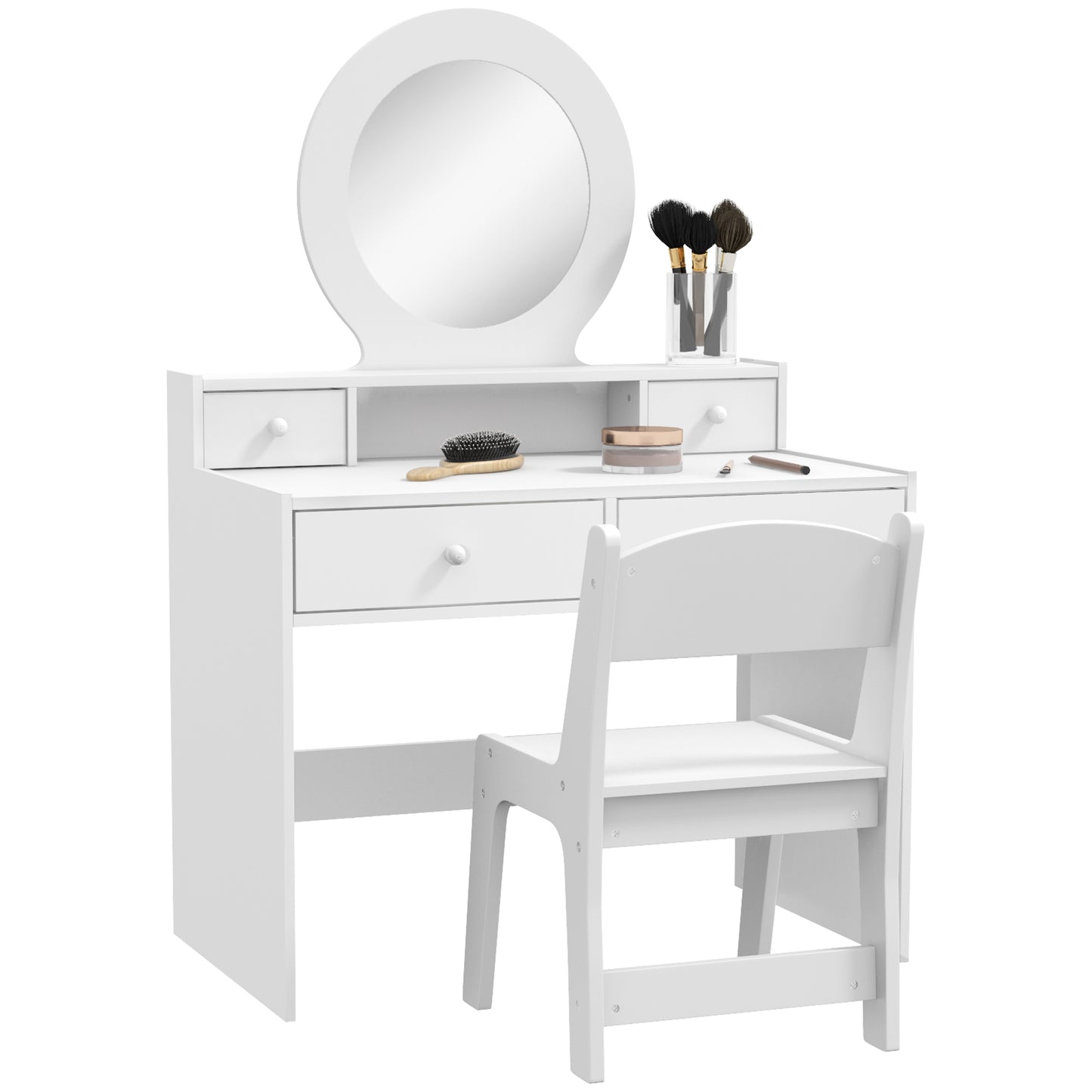 Kids Vanity Set, Children Makeup Table with Mirror, Stool and Storage Drawers, for Ages 3-8, White Toy Vanity   at Gallery Canada