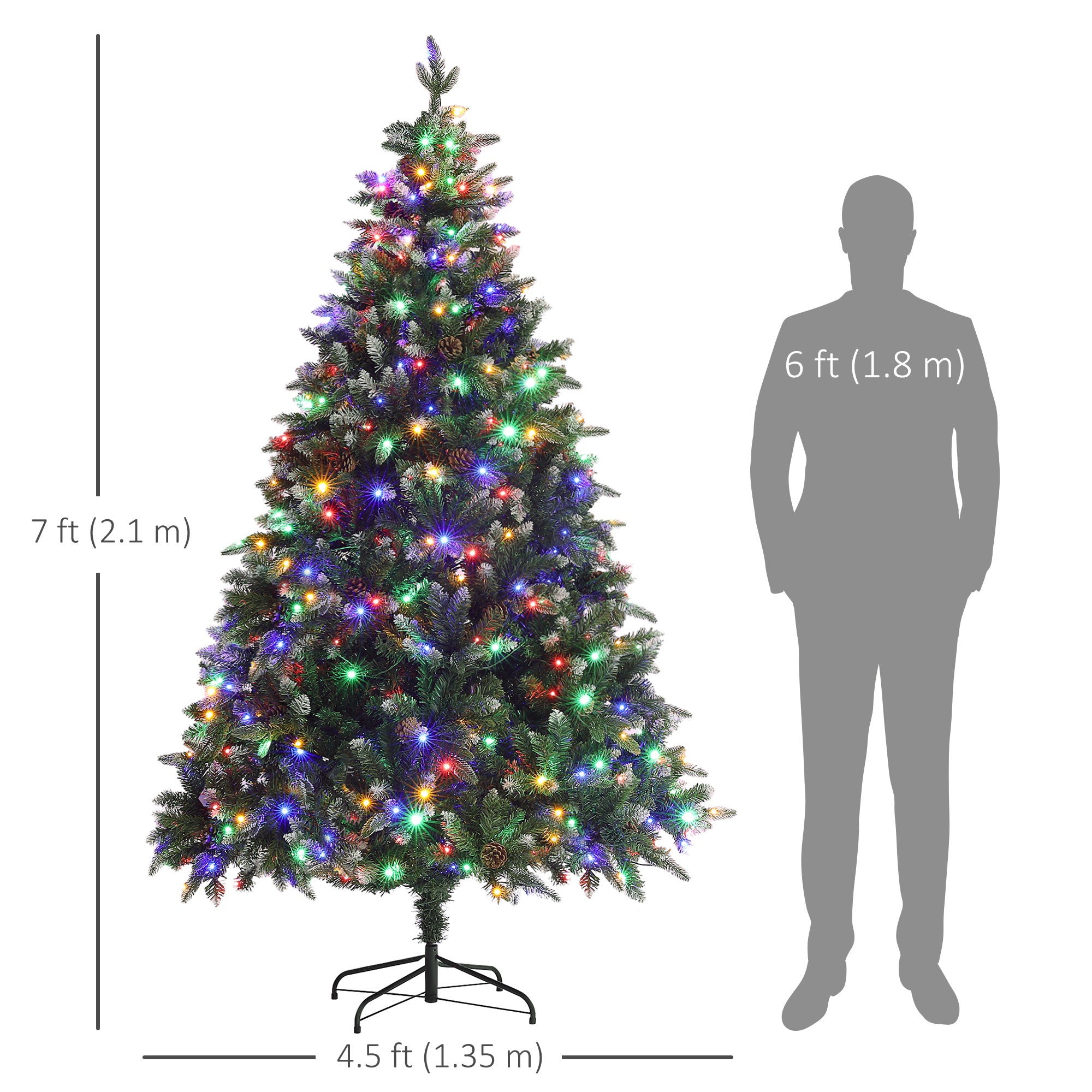 7 Foot Prelit Artificial Christmas Tree with Dual Colour LED Light, Hinged Xmas Tree for Home Office Holiday Pre Lit Christmas Trees   at Gallery Canada