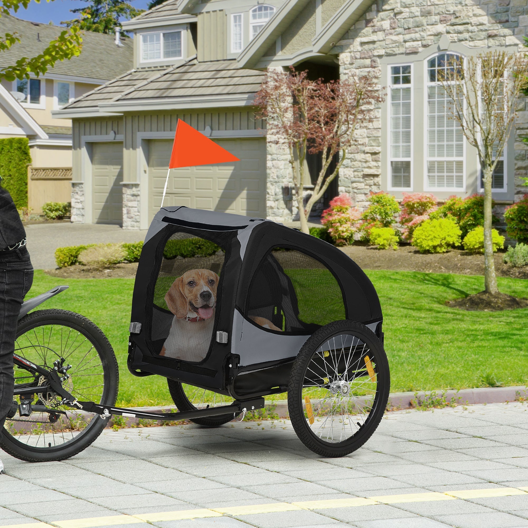 Dog Bike Trailer with Hitch Coupler, Quick Release Wheels, Reflectors, Flag for Medium Dogs, Black Dog Bike Trailers & Strollers   at Gallery Canada