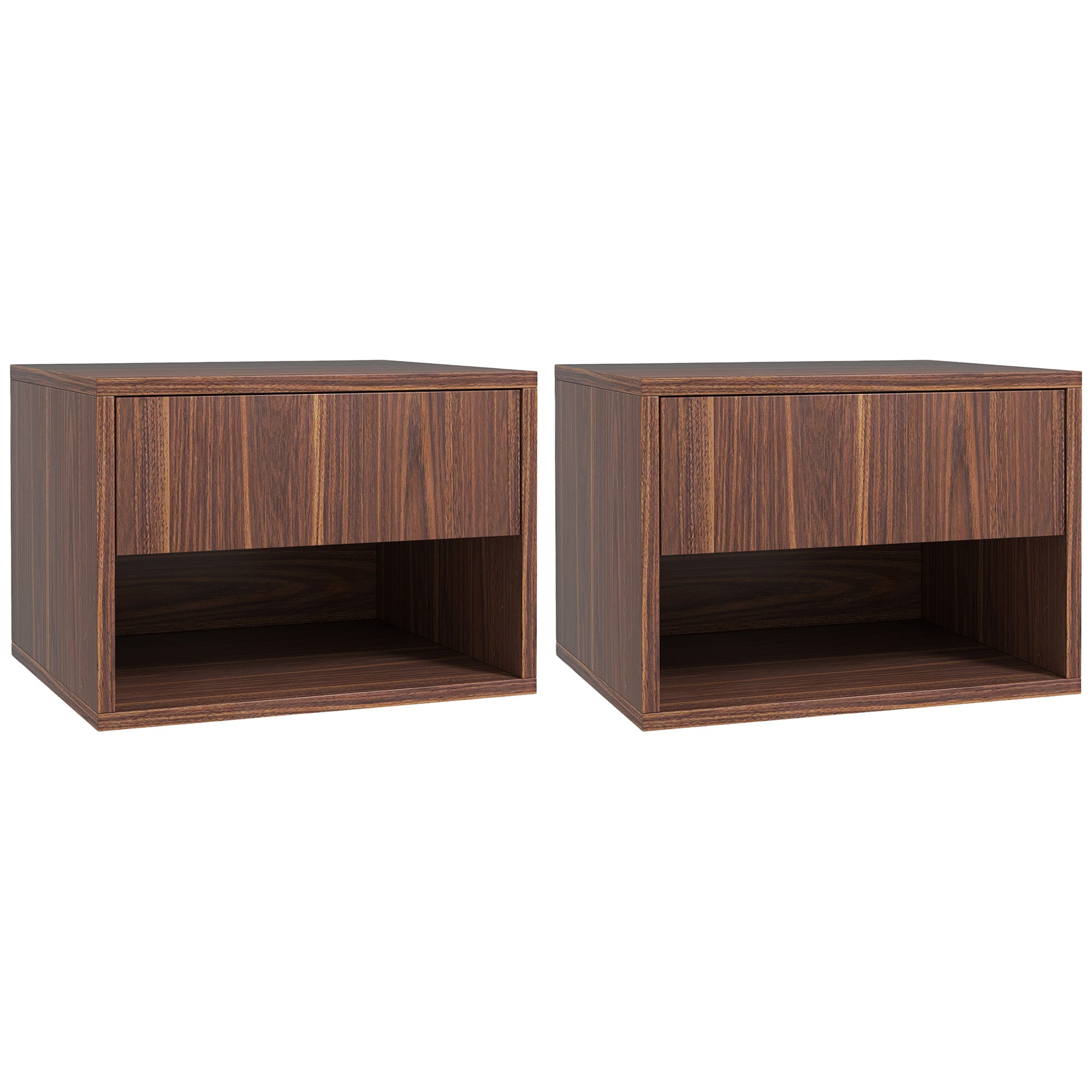 Floating Nightstand Set of 2, Wall Mounted Bedside Table with Drawer for Bedroom, Brown Bedside Tables   at Gallery Canada