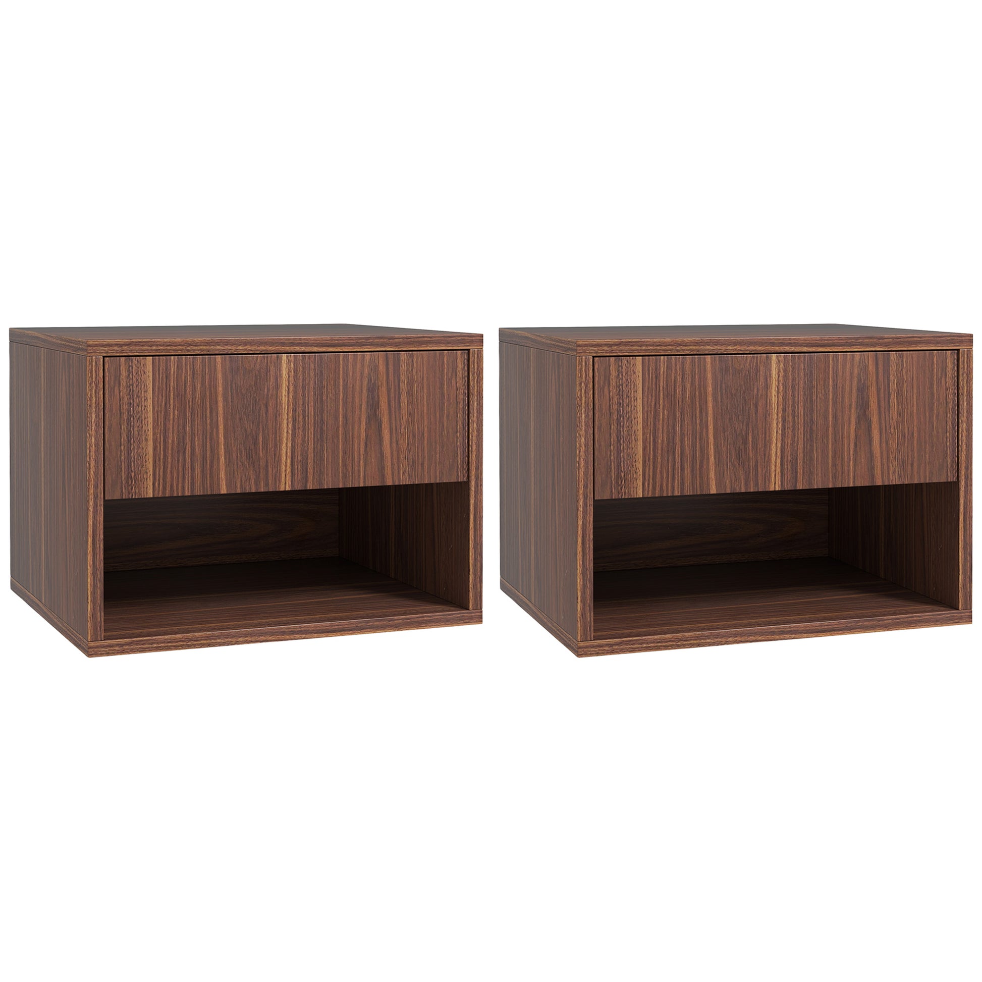 Floating Nightstand Set of 2, Wall Mounted Bedside Table with Drawer for Bedroom, Brown Bedside Tables   at Gallery Canada