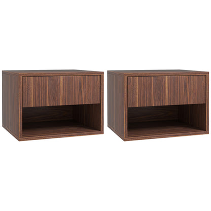 Floating Nightstand Set of 2, Wall Mounted Bedside Table with Drawer for Bedroom, Brown Bedside Tables   at Gallery Canada