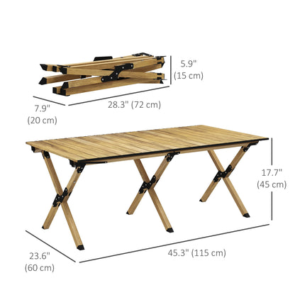 Folding Picnic Table, Portable Aluminum Camping Table with Roll-Up Top for Party, BBQ, Beach, Natural Picnic Tables & Camping Chairs   at Gallery Canada