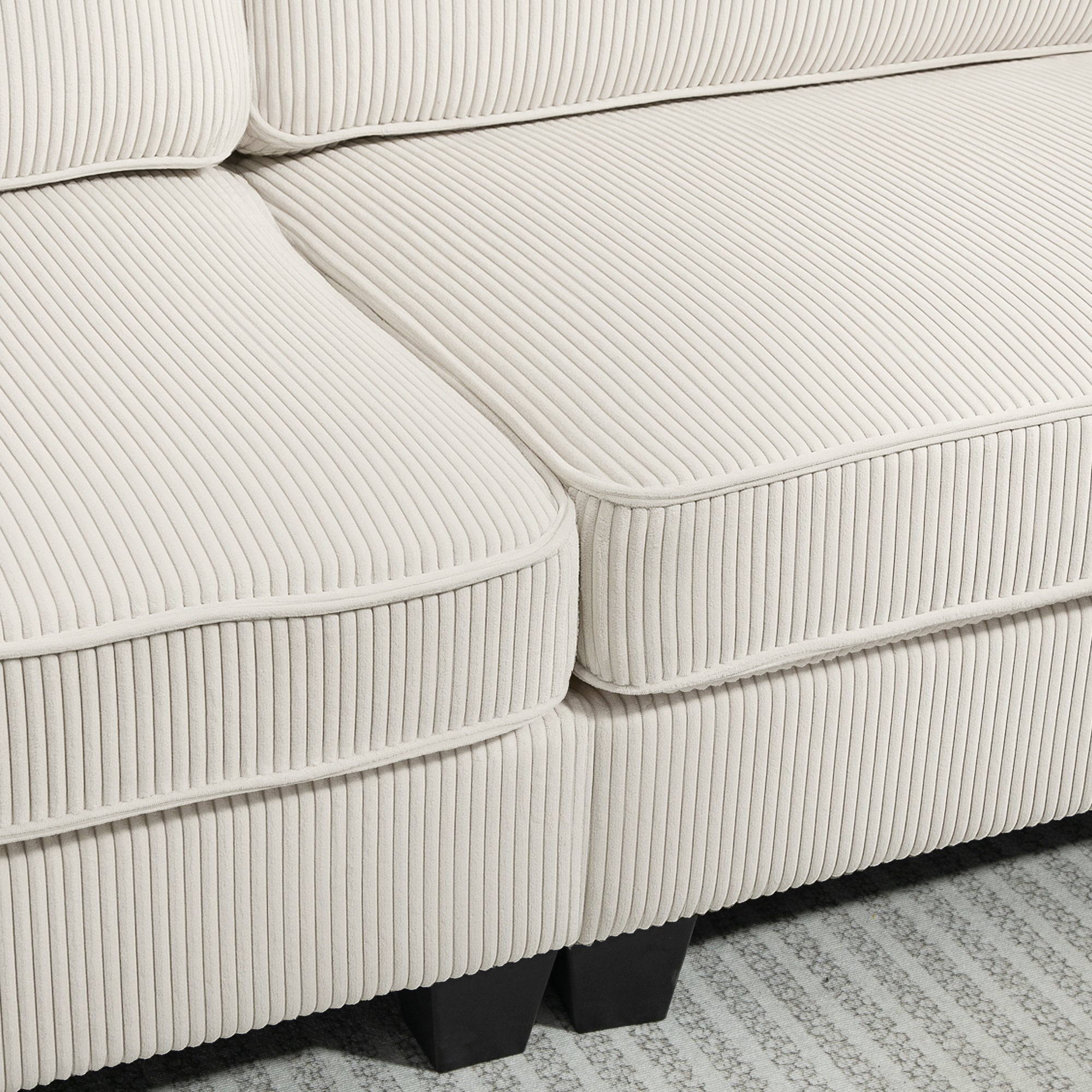 Three Seater Sofa, Fabric 3 Seater Couch with Spring Cushion and Cup Holders for Living Room, Bedroom, Cream White 3-Seater Sofas at Gallery Canada