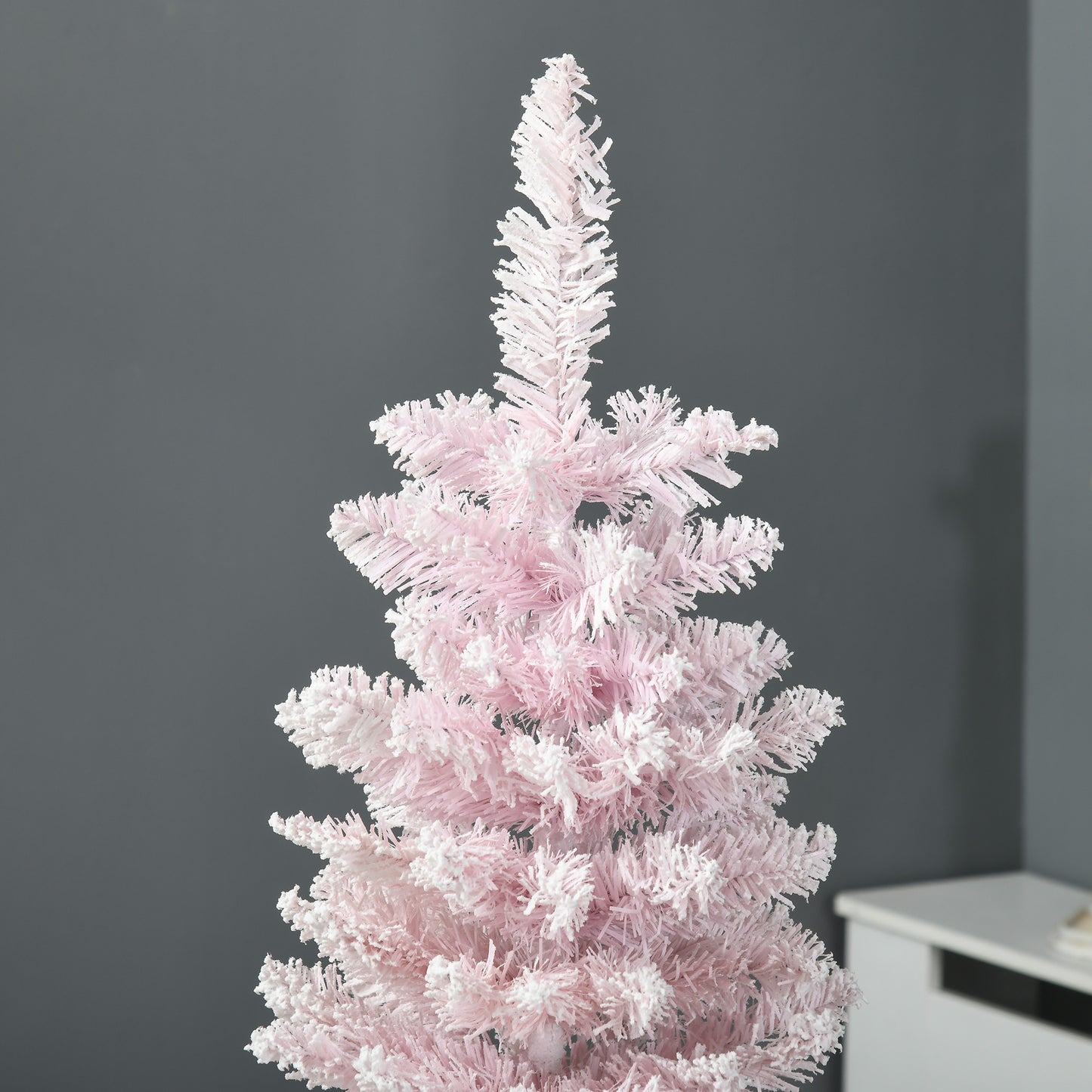 5ft Flocked Christmas Tree, Pencil Artificial Christmas Tree with Realistic Branches, Pink Pencil Christmas Trees   at Gallery Canada