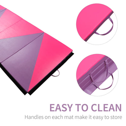 4'x10'x2'' Folding Gymnastics Tumbling Mat, Exercise Mat with Carrying Handles for Yoga, MMA, Martial Arts, Stretching, Core Workouts, Pink and Purple Gymnastics Mats   at Gallery Canada