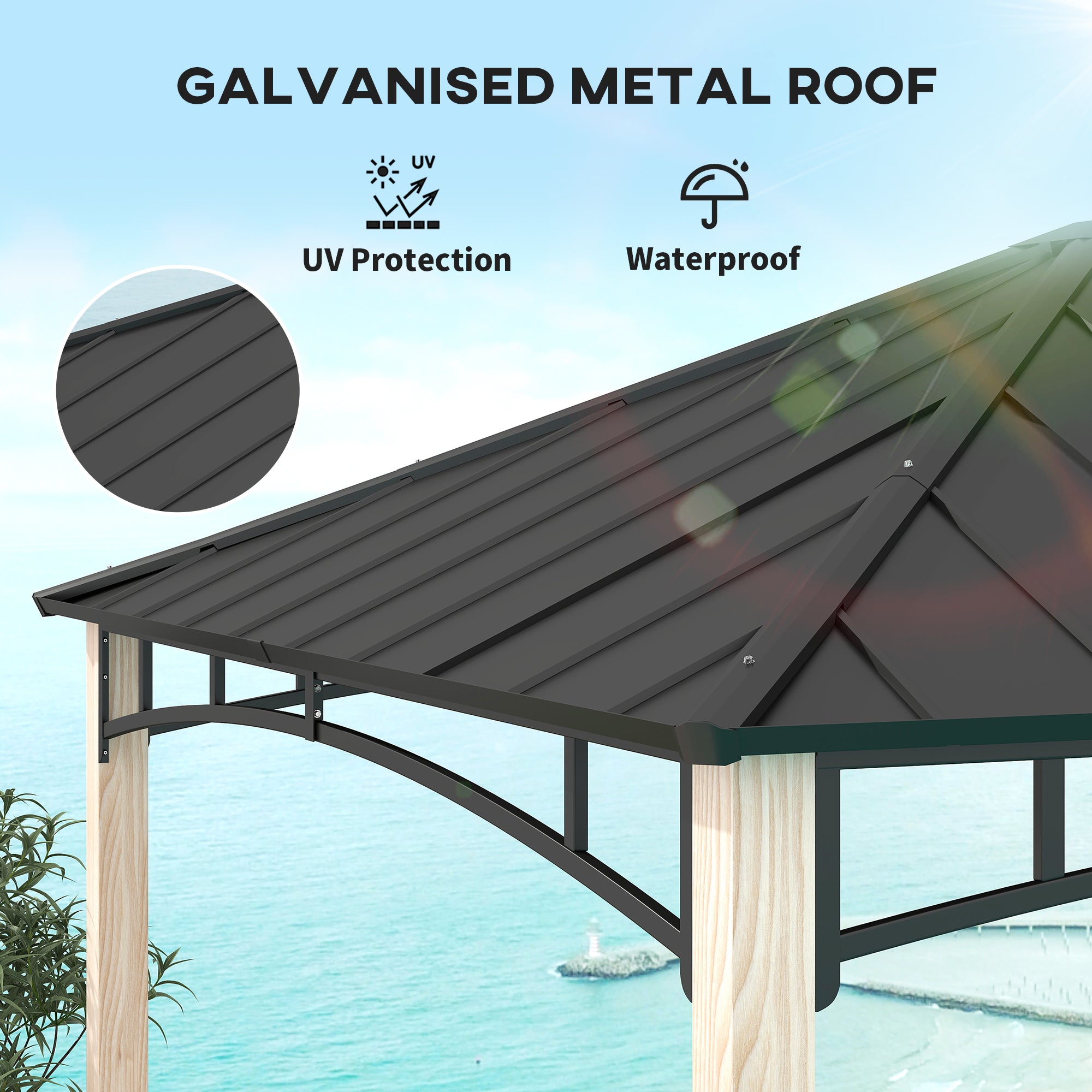 10' x 12' Hardtop Gazebo with Metal Roof, Wood Grain Frame Outdoor Gazebo Canopy for Patio, Garden, Backyard, Lawn Gazebos at Gallery Canada