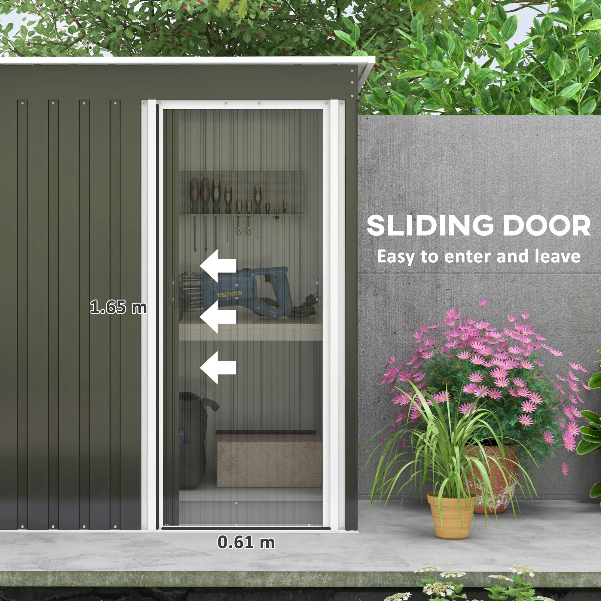 5 x 3 FT Outdoor Storage Shed with Sliding Door and Sloped Roof, Steel Frame Garden Shed Tool Equipment, Black Sheds at Gallery Canada