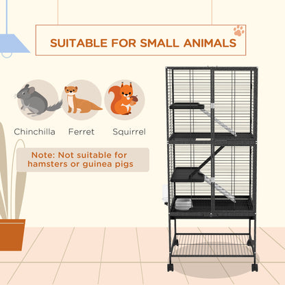 Rolling Small Animal Cage 53.5"H Chinchilla Cage for Ferrets, Squirrels w/ Removable Tray, Storage Shelf, Dark Grey Houses & Habitats   at Gallery Canada