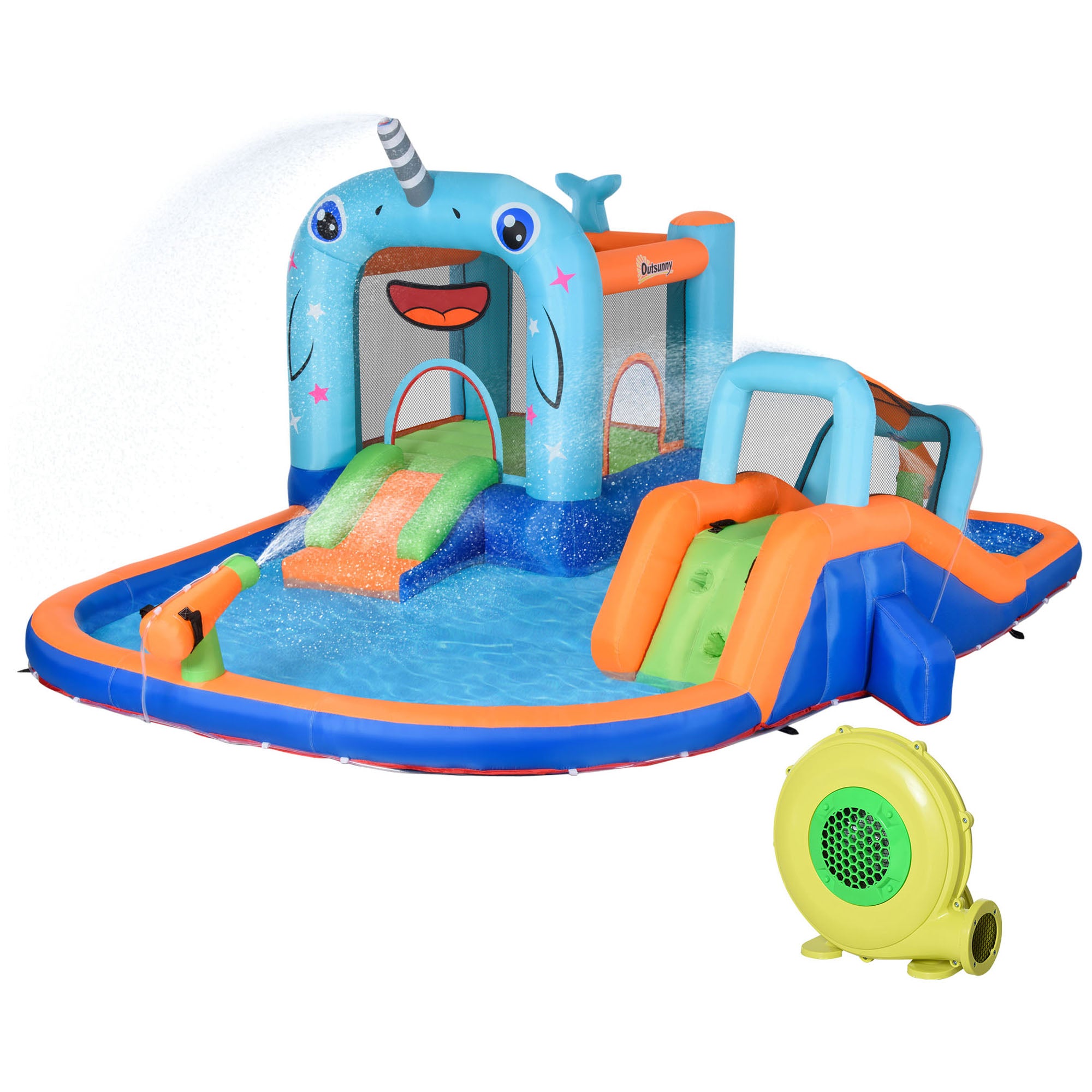 5-in-1 Inflatable Water Slide, Narwhals Style Kids Castle Bounce House Includes with Slide Trampoline Pool Water Gun Climbing Wall, Carry Bag, 450W Air Blower Inflatables at Gallery Canada