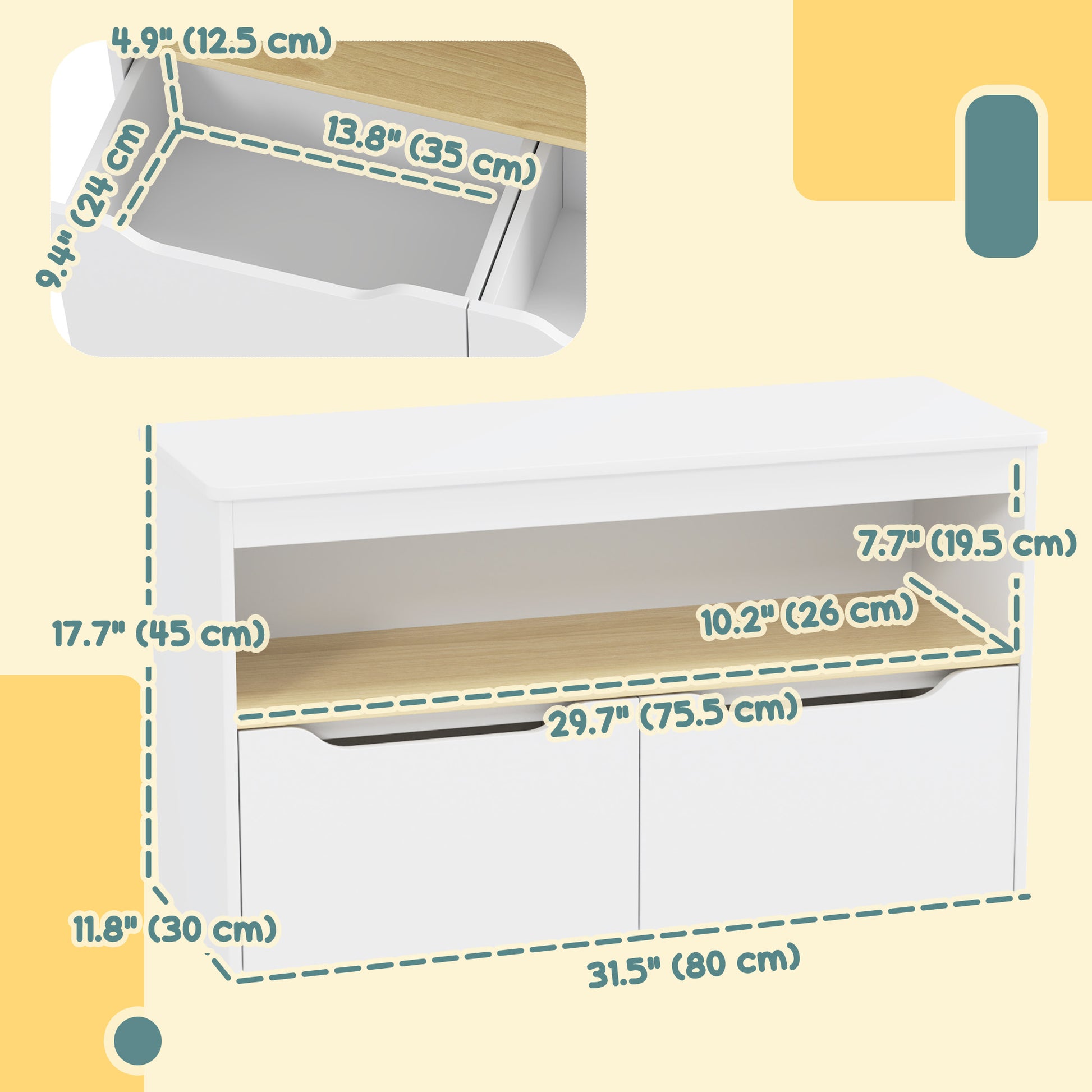 Kids Bookshelf with 2 Drawers, Large Tabletop, Shelf, for Nursery, Kids Room, Bedroom, Living Room, White Baby & Kids Storage   at Gallery Canada