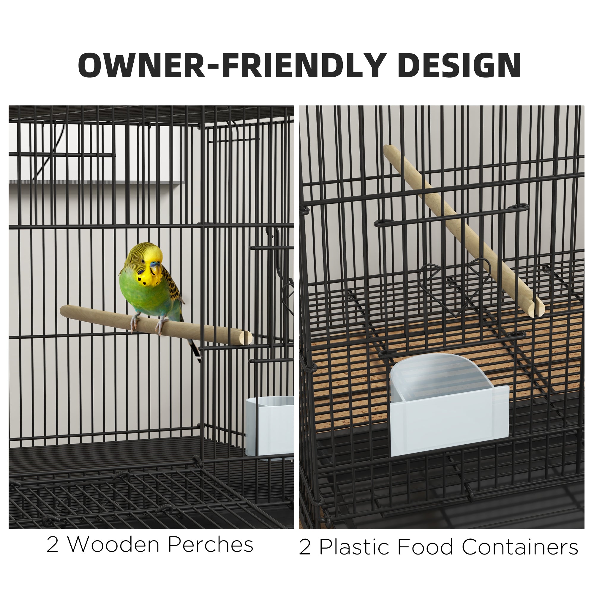 Birdcage for Canaries, Lovebirds Finches, Budgie Cage with Removable Tray, Bottom Mesh Panel, Wooden Perches, Swing, Ramp, Food Containers, 30