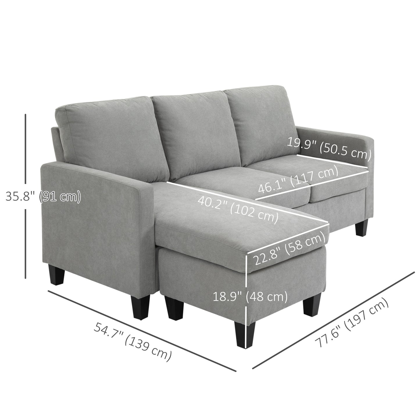 L-Shape Sofa, Modern Sectional Couch with Ottoman, Corner Sofa for Living Room, Light Grey 3-Seater Sofas   at Gallery Canada