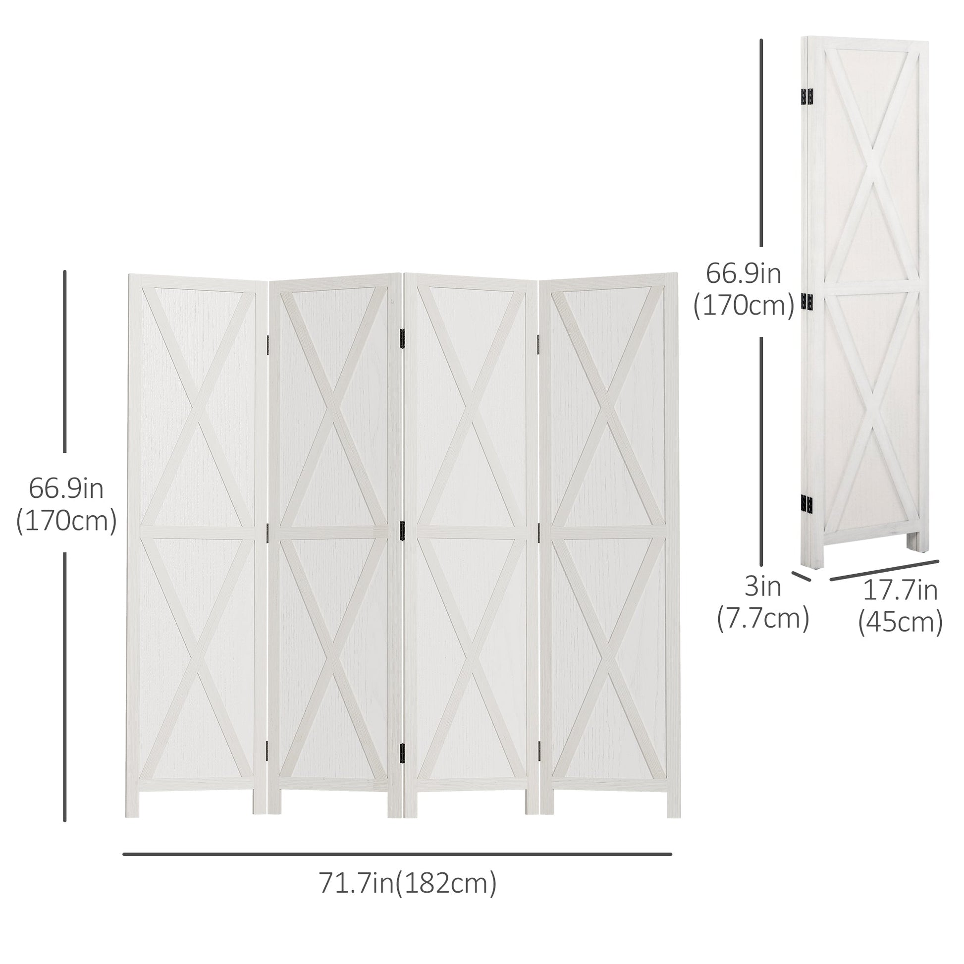 4-panel Wall Partition Farmhouse Room Separator with Foldable Design Wooden Frame 5.6FT, White Room Dividers   at Gallery Canada