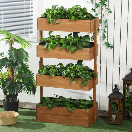 4-Tier Raised Garden Bed, Vertical Elevated Planter Rack with Non-woven Fabric, Wooden Raised Planter Boxes for Indoor and Outdoor
