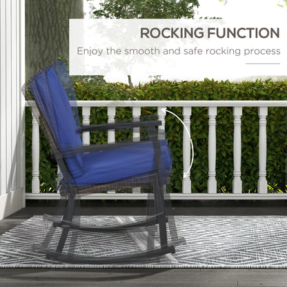 Patio Wicker Rocking Chair, Outdoor PE Rattan Rocking Chair with High Back, Armrest, Seat Cushion, Blue Outdoor Rocking Chairs   at Gallery Canada