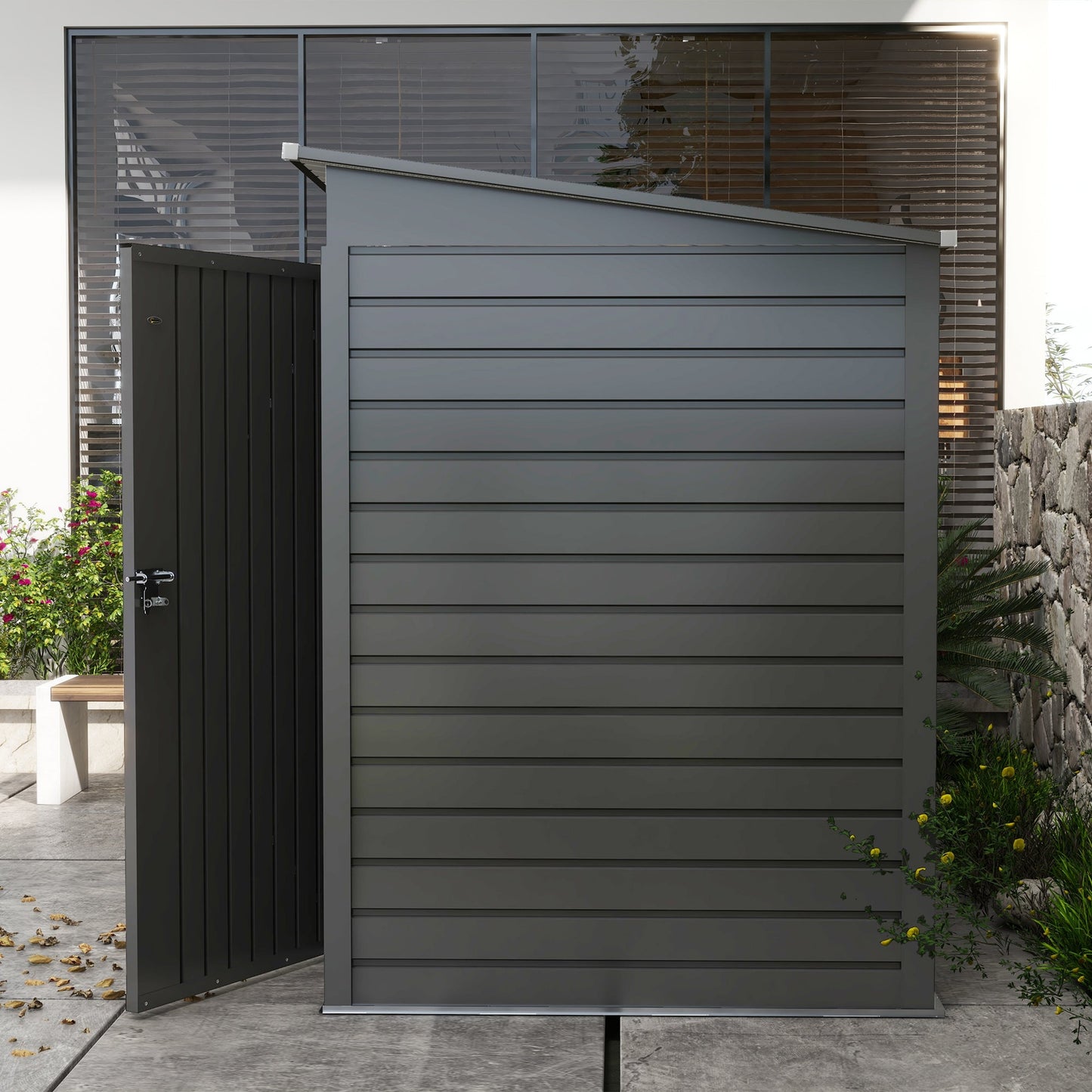 6 x 4FT Galvanized Garden Storage Shed, Metal Outdoor Shed with 2 Vents, Grey Sheds   at Gallery Canada