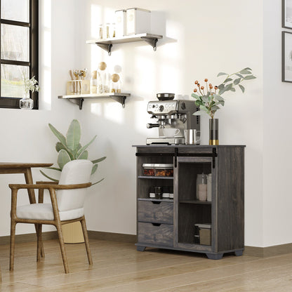 Farmhouse Sideboard Buffet Cabinet with Sliding Door, Drawers, Shelves, Dark Brown Storage Cabinets   at Gallery Canada