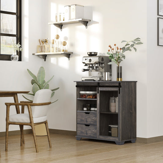 Farmhouse Sideboard Buffet Cabinet with Sliding Door, Drawers, Shelves, Dark Brown Storage Cabinets Multi Colour  at Gallery Canada