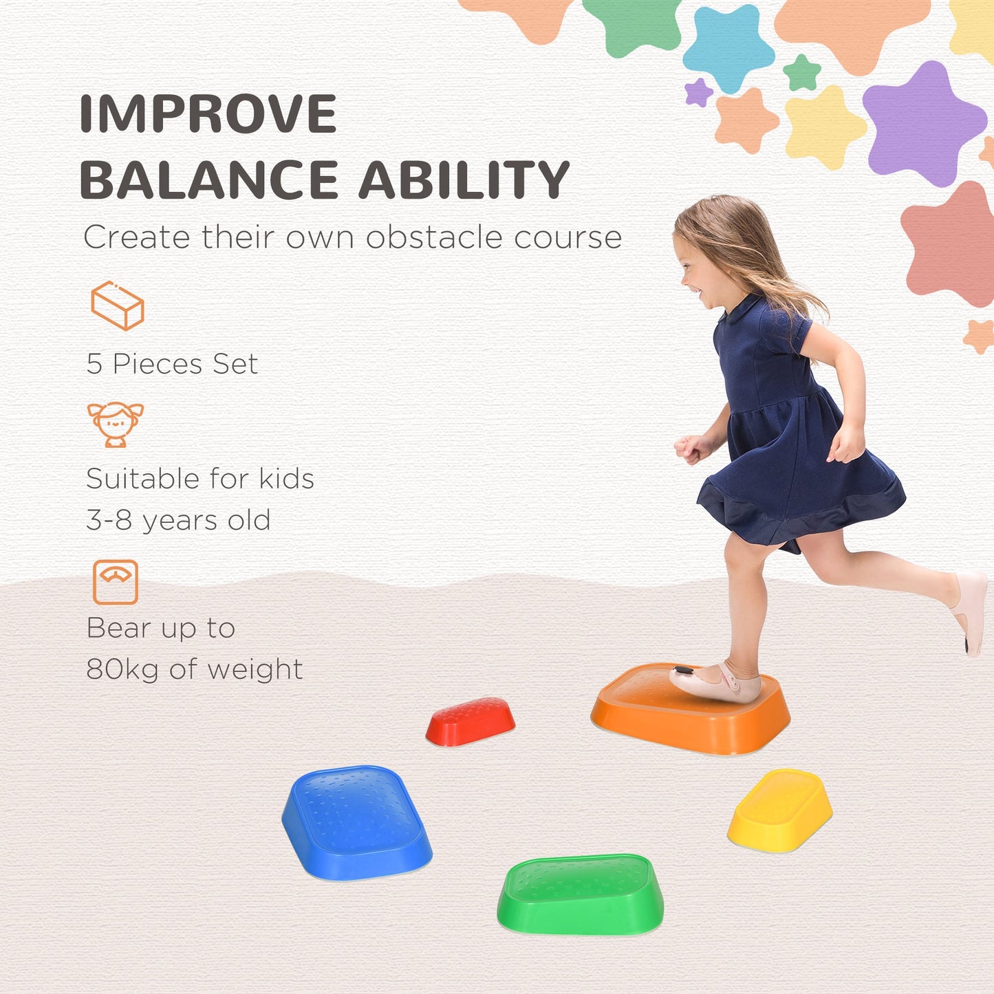 5 PCs Kids Stepping Stones, Obstacle Course Sensory Play Equipment for 3-8 Years, Indoor Outdoor Use Gym Sets & Swings   at Gallery Canada