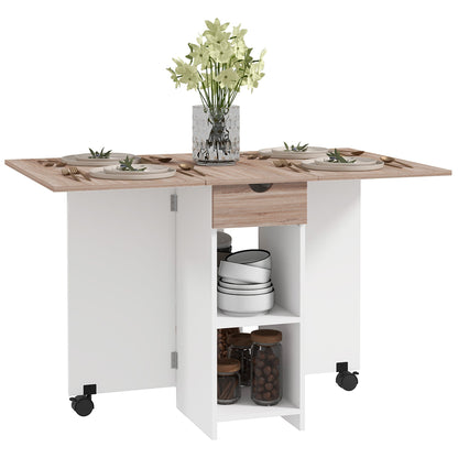 Folding Dining Table with Storage, Drop Leaf Kitchen Table with Drawer and Shelves for Small Spaces, Oak Bar Tables & Dining Tables Oak  at Gallery Canada