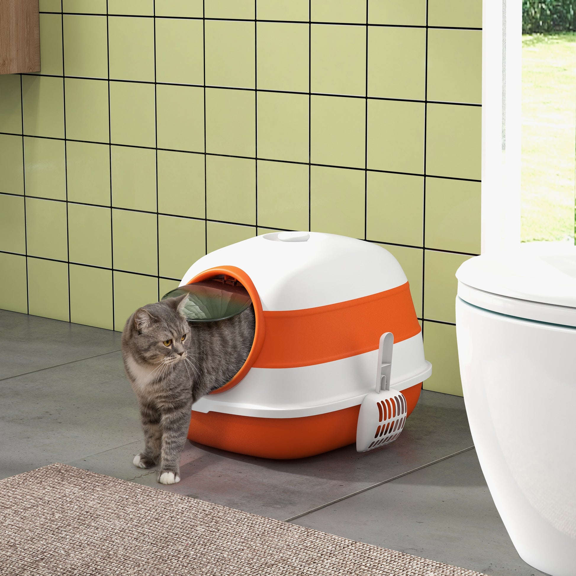 Cat Litter Box with Lid, Covered Litter Box w/ High Sides, Orange Cat Litter Box Enclosures   at Gallery Canada