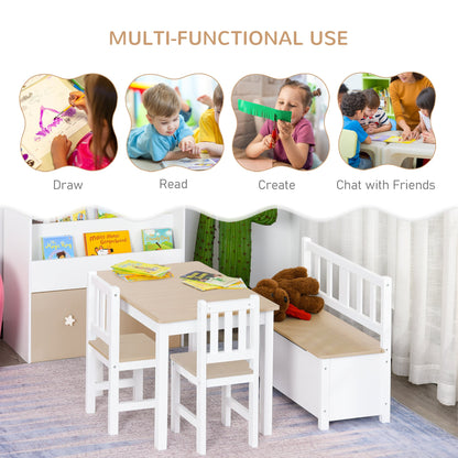 4-Piece Set Kids Wood Table Chair Bench with Storage Function Easy to Clean Gift for Girls Boys Toddlers Age 3 Years up Natural and White Kids Table Sets   at Gallery Canada