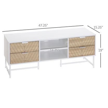 Modern TV Stand for TVs up to 60 inches, Media Console Table with Open Storage Shelves and Drawers for Living Room, Bedroom, White TV Stands   at Gallery Canada