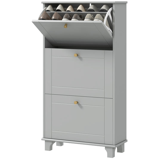 Narrow Shoe Storage with 3 Flip Drawers and Adjustable Shelves, Shoe Cabinet Organizer for 12 Pairs of Shoes, Grey Shoe Storage Cabinets & Racks   at Gallery Canada