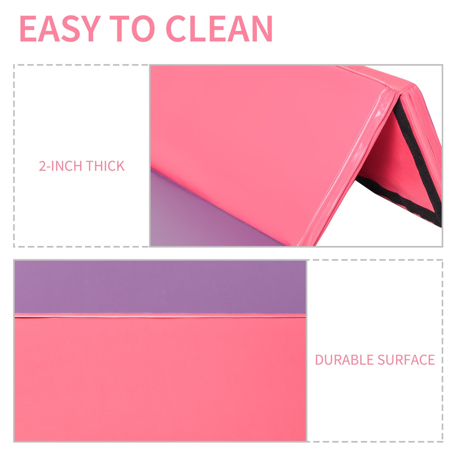 4'x6'x2'' Folding Gymnastics Tumbling Mat, Exercise Mat with Carrying Handles for Yoga, MMA, Martial Arts, Stretching, Core Workouts, Pink and Purple - Gallery Canada