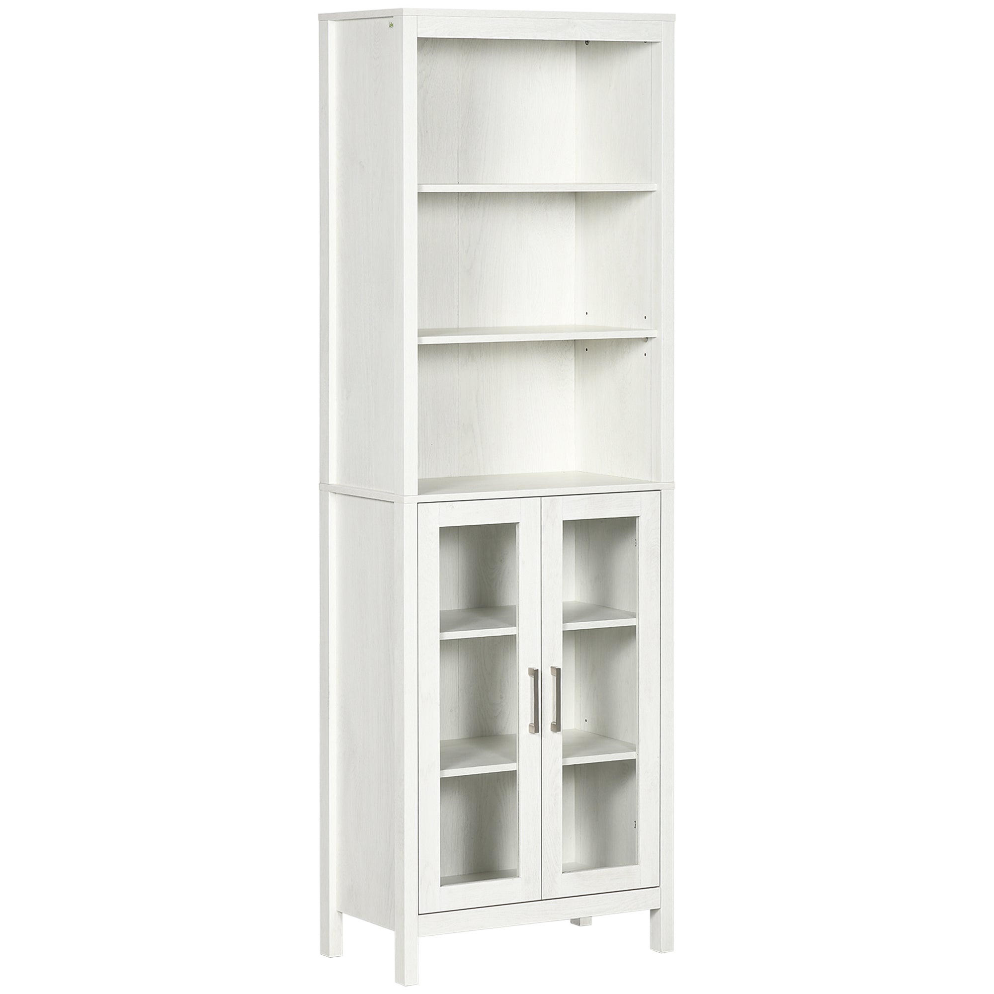 Tall Bathroom Storage Cabinet with 3 Tier Shelf, Bookcase with Glass Doors, Freestanding Linen Tower with Adjustable Shelves, Antique White Bathroom Cabinets Antique White  at Gallery Canada