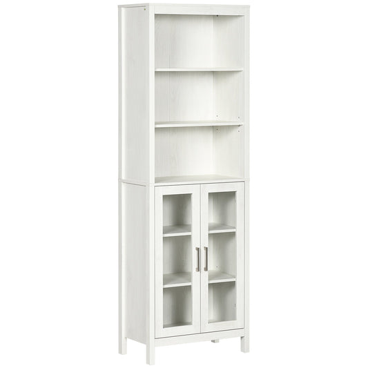 Tall Bathroom Storage Cabinet with 3 Tier Shelf, Bookcase with Glass Doors, Freestanding Linen Tower with Adjustable Shelves, Antique White Bathroom Cabinets Antique White  at Gallery Canada