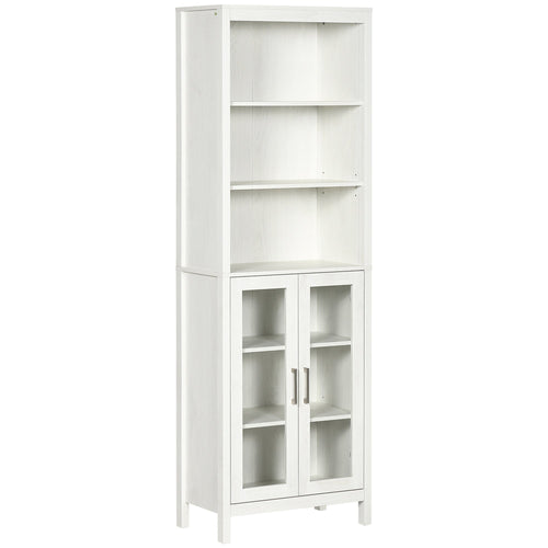 Tall Bathroom Storage Cabinet with 3 Tier Shelf, Bookcase with Glass Doors, Freestanding Linen Tower with Adjustable Shelves, Antique White