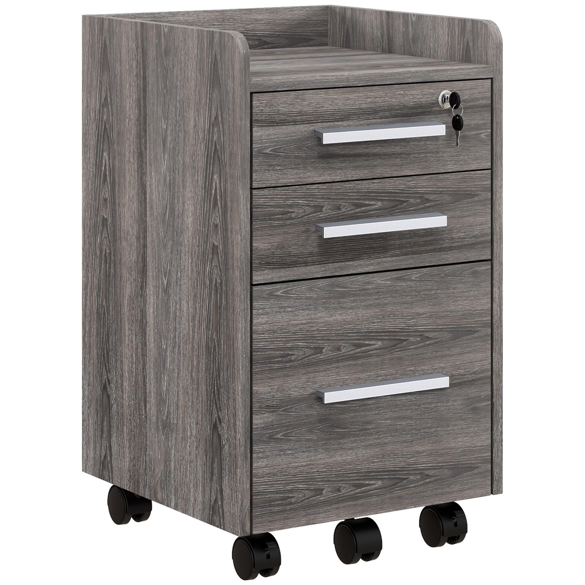 3 Drawer Vertical File Cabinet, Mobile Filing Cabinet with Lock and Wheels for A4, Letter Size, Grey Office Cabinets & Cupboards at Gallery Canada