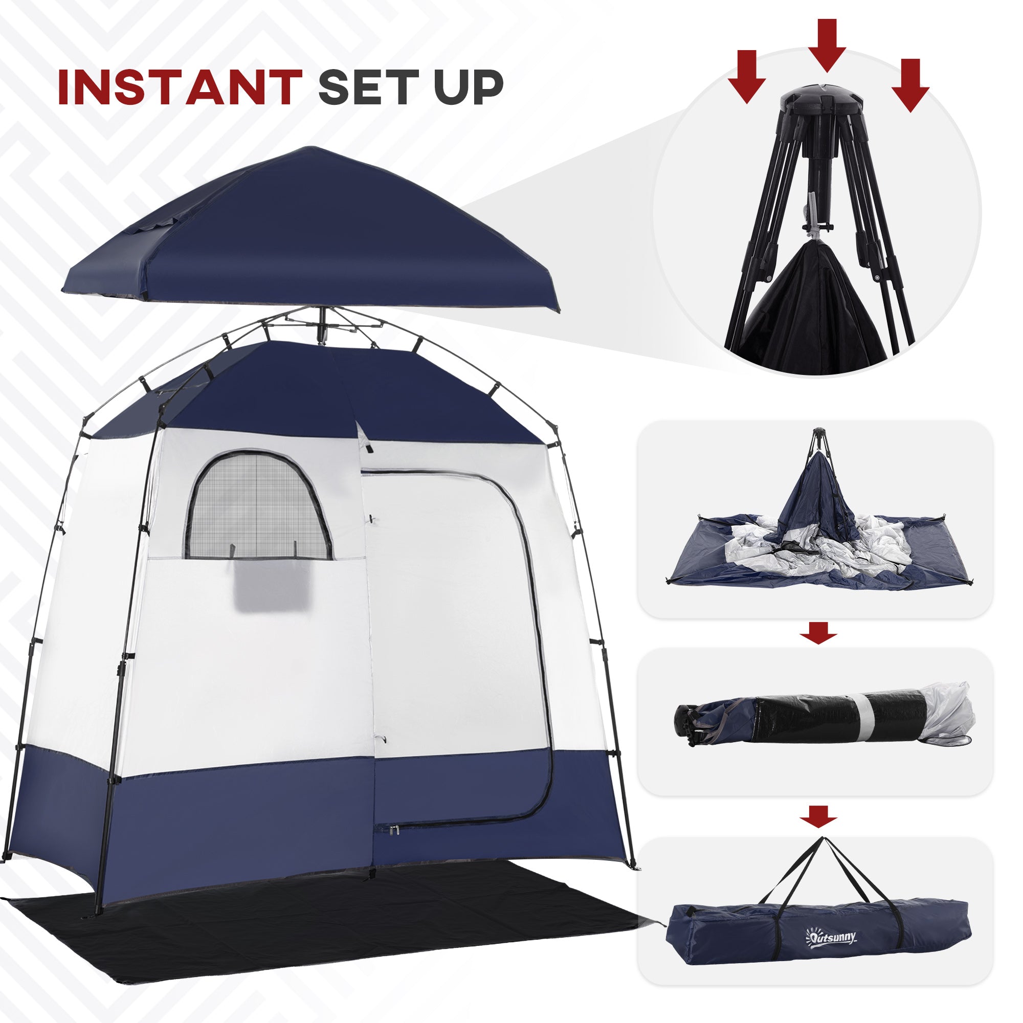 Outdoor Portable Pop Up Shower Tent Changing Tent Privacy Enclosure with 2 Rooms, Shower Bag, Floor for Camping, Blue Camping Tents at Gallery Canada