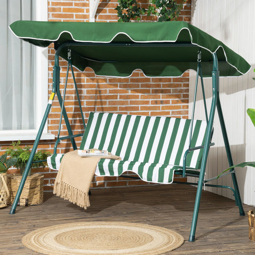 3-Seater Outdoor Porch Swing with Adjustable Canopy, Patio Swing Chair for Garden, Poolside, Backyard, Green and White