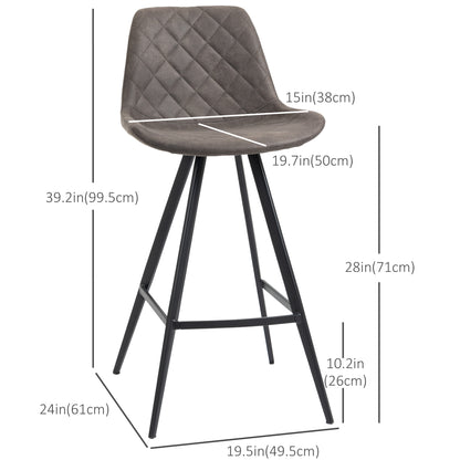 Set of 2 Microfiber Cloth Bar Stools, Multi-functional Kitchen Stools, Bar Chair with Metal Leg Padded Cushion Seat for Dining, Charcoal Grey Bar Stools   at Gallery Canada