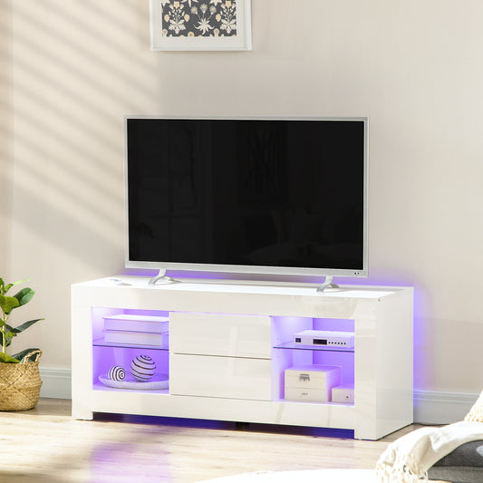 TV Stand with LED Lights for TVs up to 55", TV Cabinet with Storage Shelves and Drawers, 47.2"x15.7"x19.7", White TV Stands   at Gallery Canada