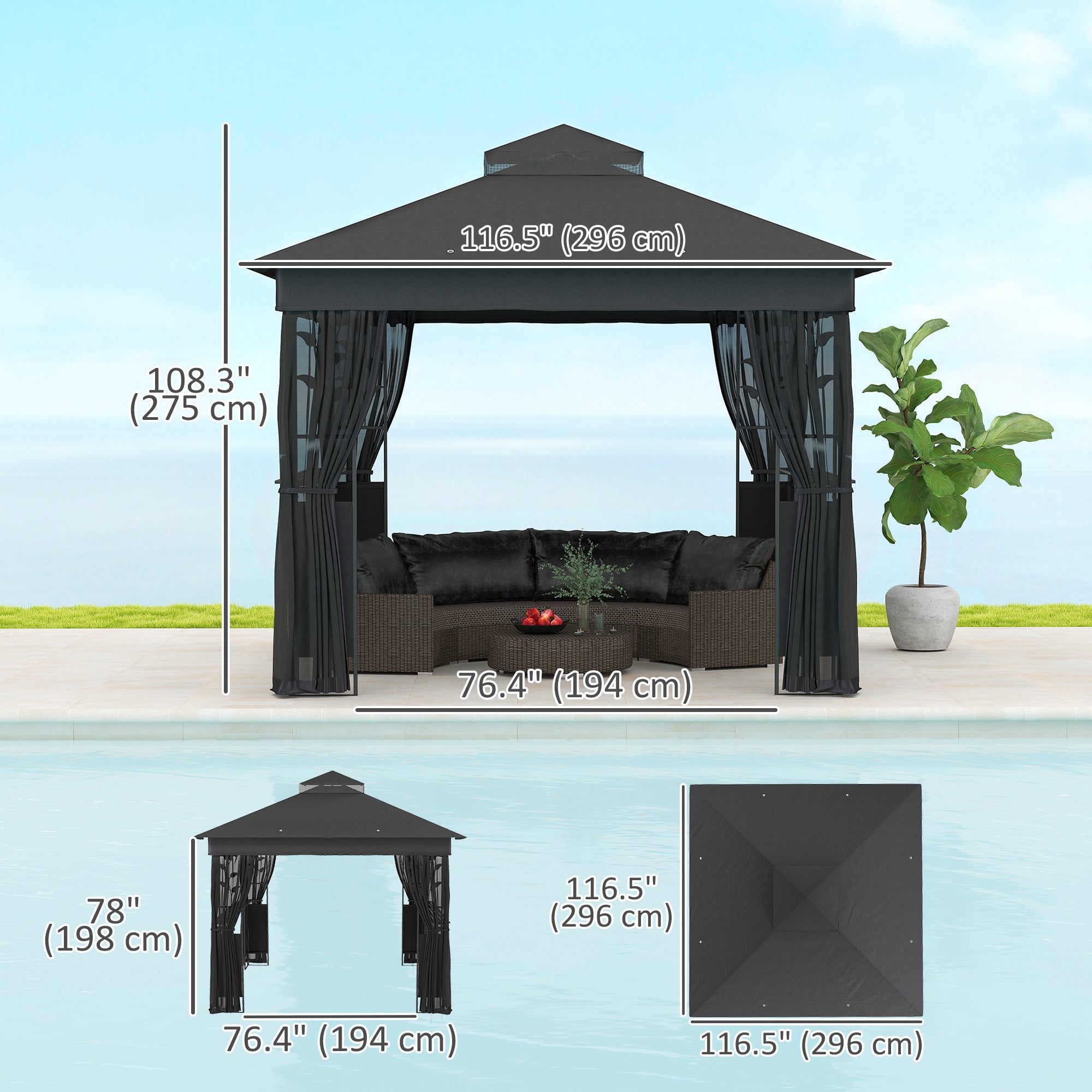 10' x 10' Outdoor Gazebo with Shelves and Netting, UV30+ Double Roof Patio Gazebo for Lawn, Backyard and Deck Gazebos at Gallery Canada