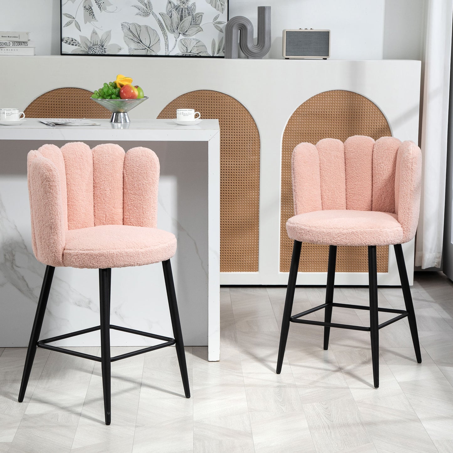 Faux Cashmere Bar Stools Set of 2 Counter Height Bar Stools with Back for Home Kitchen, 20.5"x19.7"x36.6", Pink Bar Stools Pink  at Gallery Canada