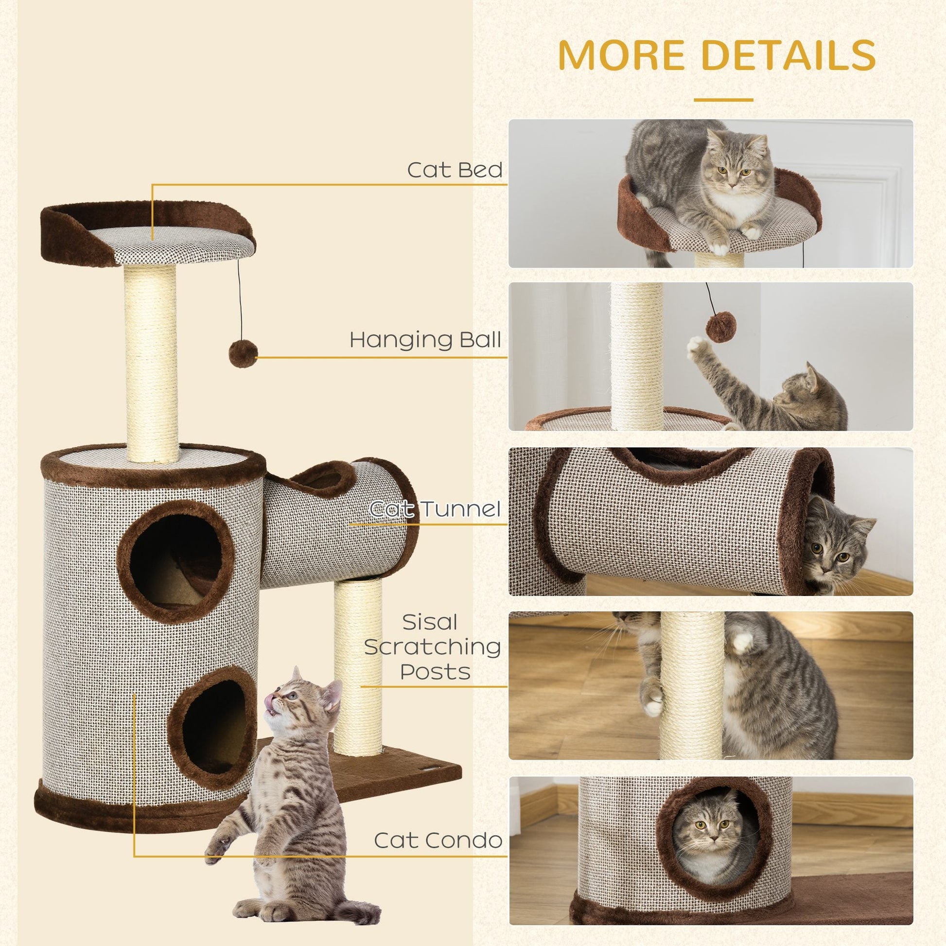 Cat Tree Tower Indoor Cats Climbing Activity Center Kitten Furniture w/ Cat House, Bed, Scratching Post, Hanging Toy, Brown - Gallery Canada
