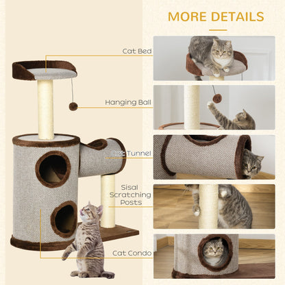 Cat Tree Tower Indoor Cats Climbing Activity Center Kitten Furniture w/ Cat House, Bed, Scratching Post, Hanging Toy, Brown Cat Towers   at Gallery Canada