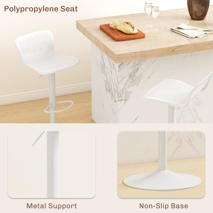 Polypropylene Bar Stools Set of 2, Swivel Barstools with Adjustable Height, Footrest and Backrest, White Bar Stools   at Gallery Canada