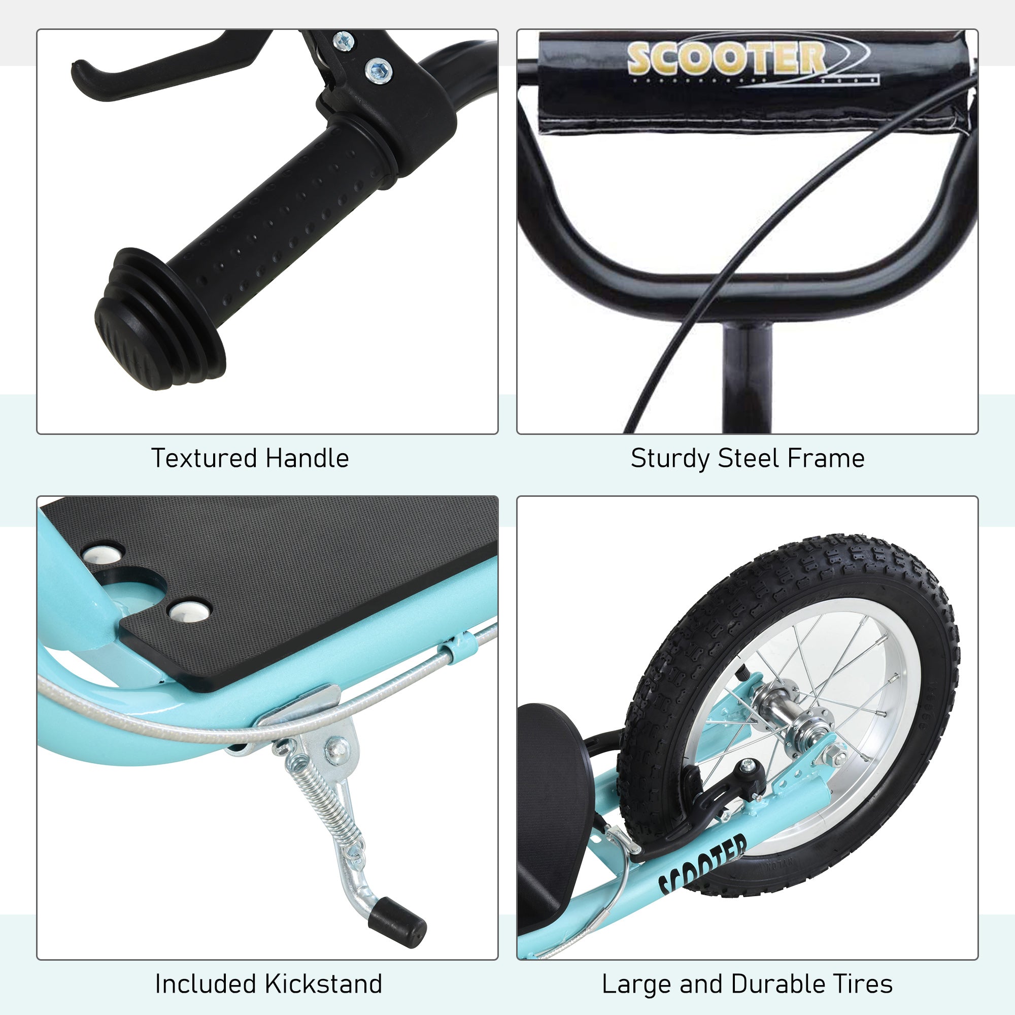 Youth Kick Scooter with Adjustable Handlebar and 16'' Inflatable Rubber Wheel for Kids and Teens 5+ Year Old, Blue Scooters at Gallery Canada