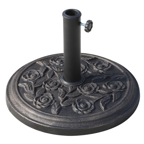 18” Round Patio Umbrella Base Outdoor Decorative Cast Stone Resin Parasol Stand Market Garden Umbrella Holder, Bronze