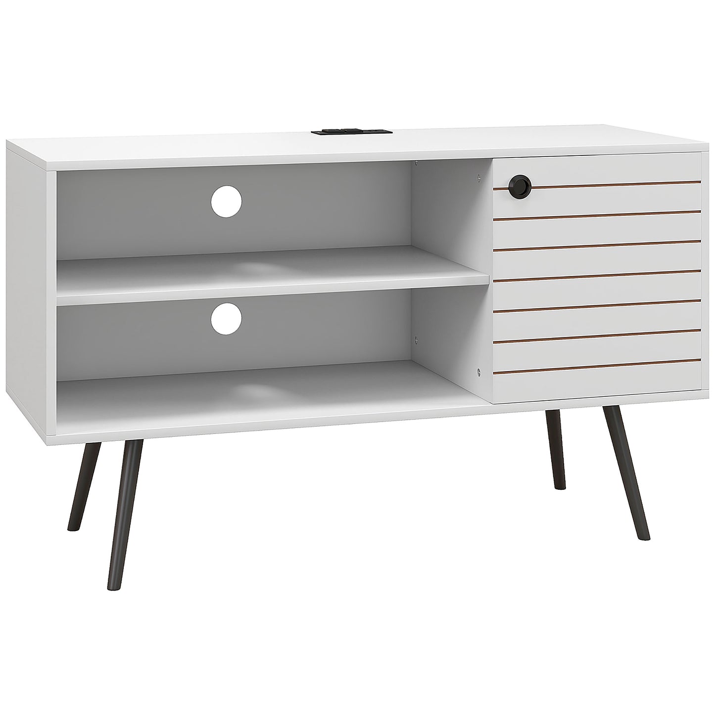 TV Stand Cabinet for 50-Inch, TV Table with Charging Station, Television Stand with Open Shelves, Door and Cable Holes TV Stands   at Gallery Canada