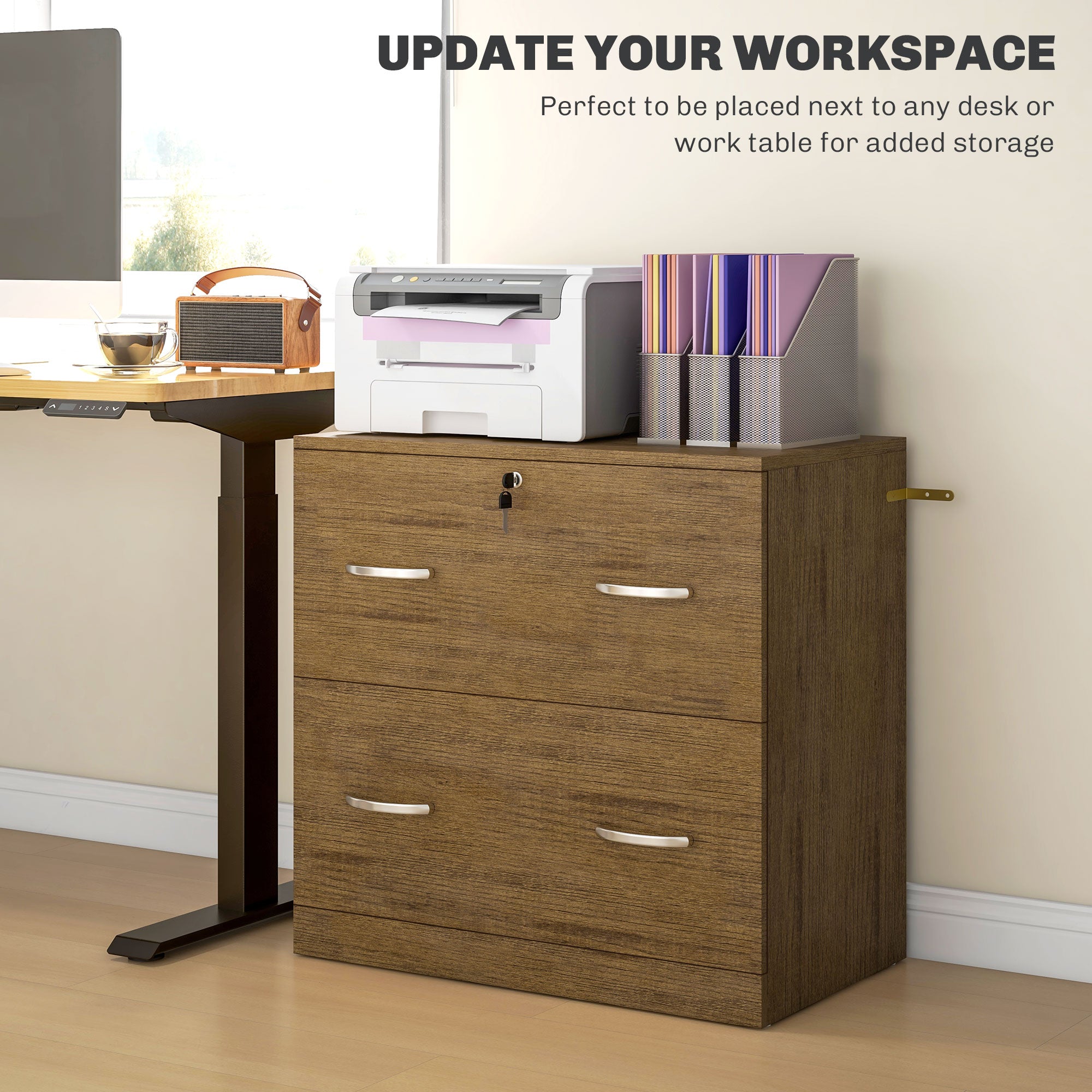2 Drawer File Cabinet with Lock, Office Filing Cabinet, Hanging Bar for Letter Size, Home Office, Light Brown Office Cabinets & Cupboards at Gallery Canada