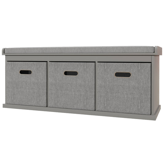 Shoe Storage Bench with Seat, Entryway Bench Seat with Cushion, 3 Fabric Drawers for Hallway, Grey Shoe Storage Cabinets & Racks at Gallery Canada